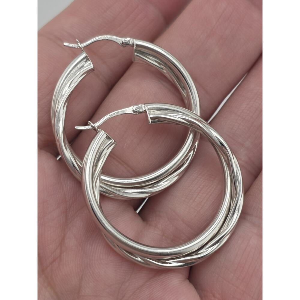 NEW HOP EARRINGS STERLING SILVER 925 RHODIUM PLATED - Picture 4 of 10
